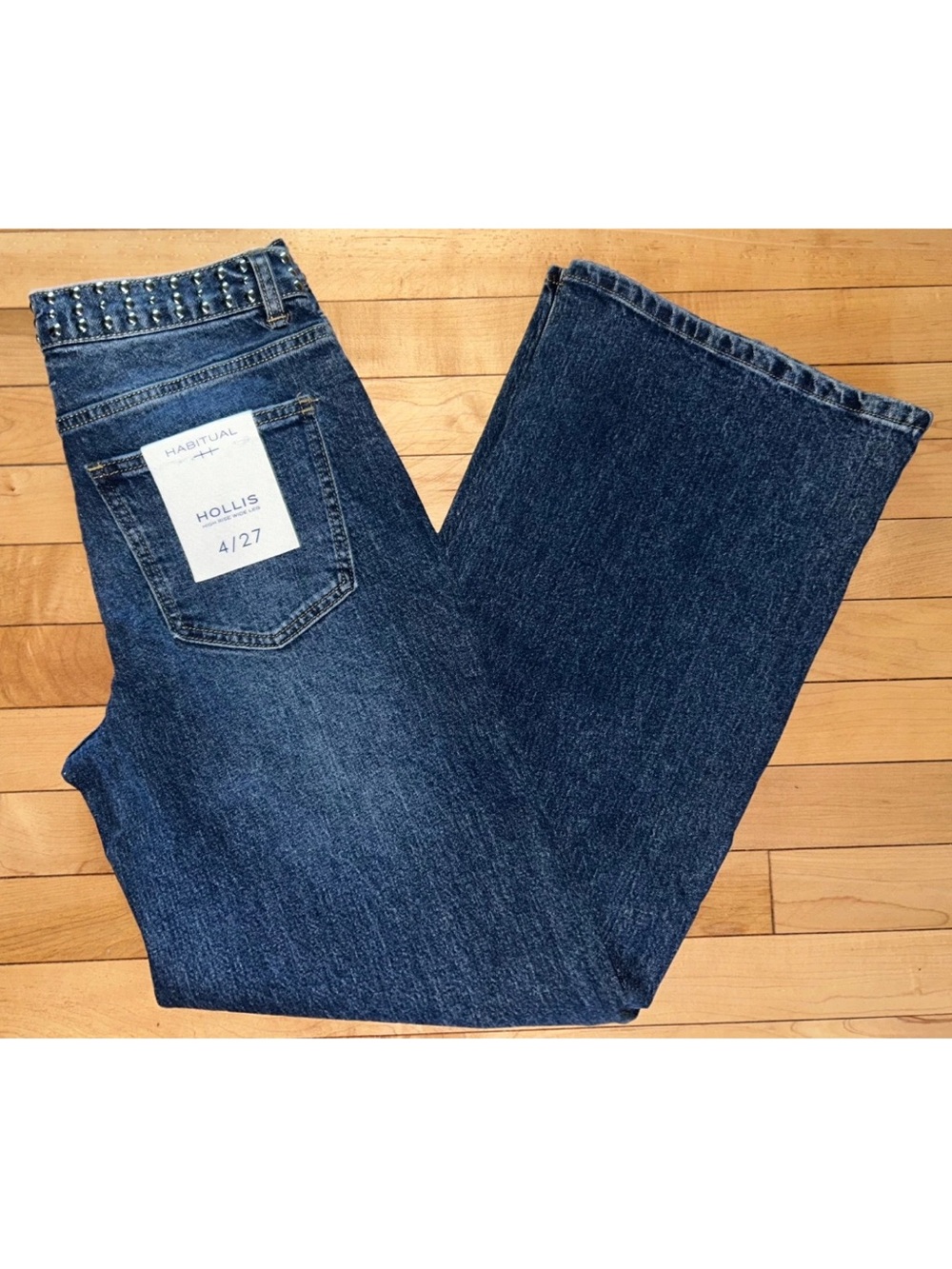 NEW ! HABITUAL Hollis High Rise Wide Leg Studded Jeans in Harbor Size 4/27